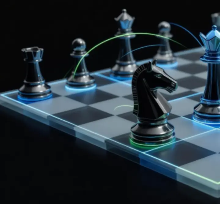 Digitális, üveghatású sakktábla modern online felületen