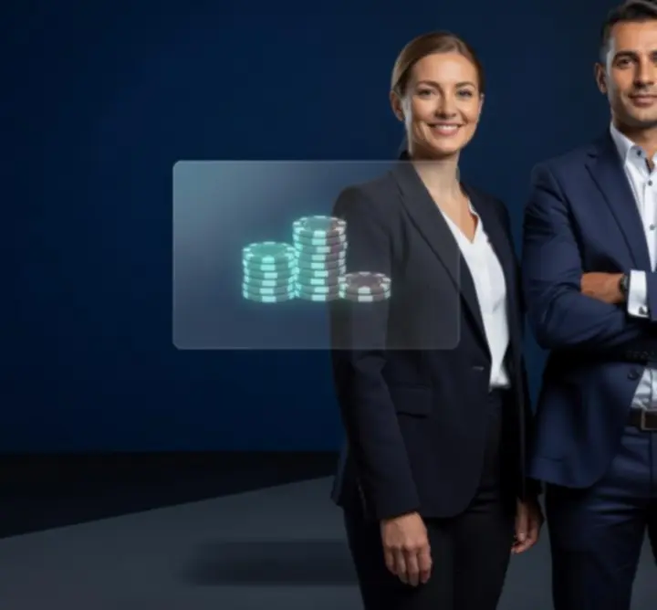 EasyNova Ultimate szervezőcsapat portréja digitális, neon fényekkel megvilágított háttérrel.