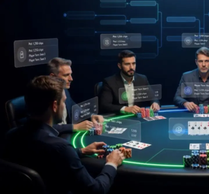 Online poker asztal digitális kártyákkal és zsetonokkal