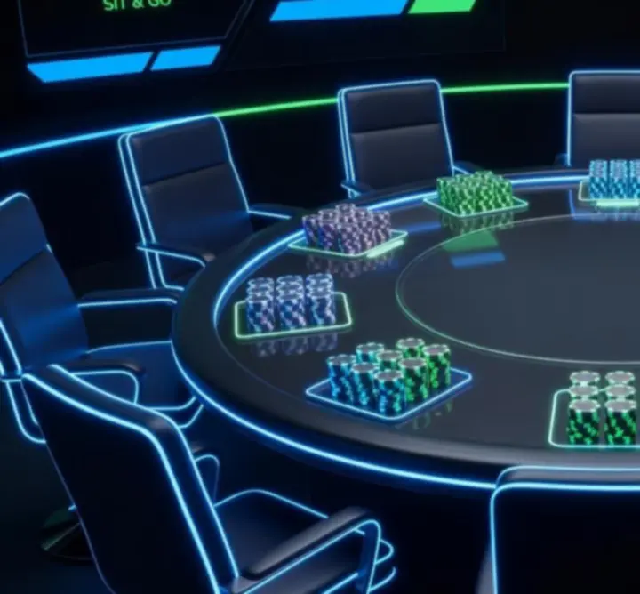 Online Sit & Go pokerasztal neon fényekkel